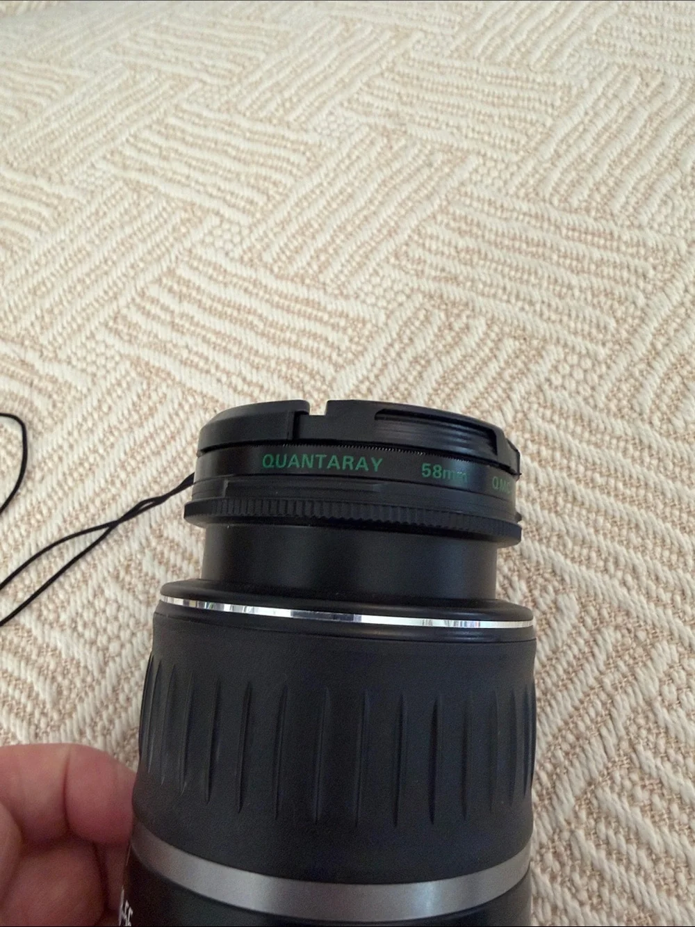 Canon EF-S 18-55mm 0.28m/0.9ft Zoom Lens. Quantaray 58mm. Made in Japan